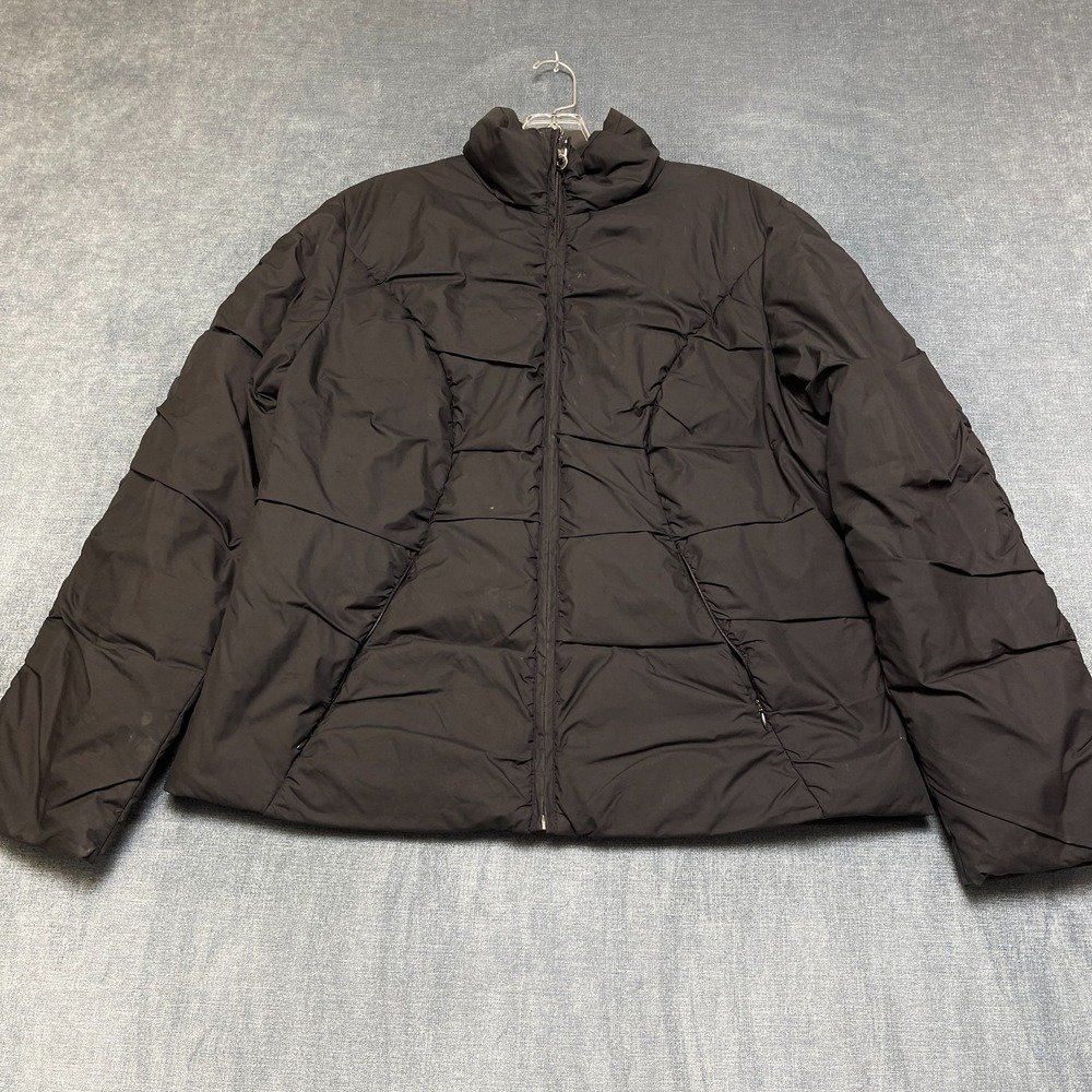 Nine West Puffer Jacket Womens L Black Down Cluster Insulated Mock Neck Winter